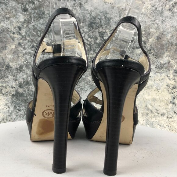 MMK MICHAEL MICHAEL KORS Women's 8.5M Black Leather Platform High Heel Sandals - Picture 4 of 14